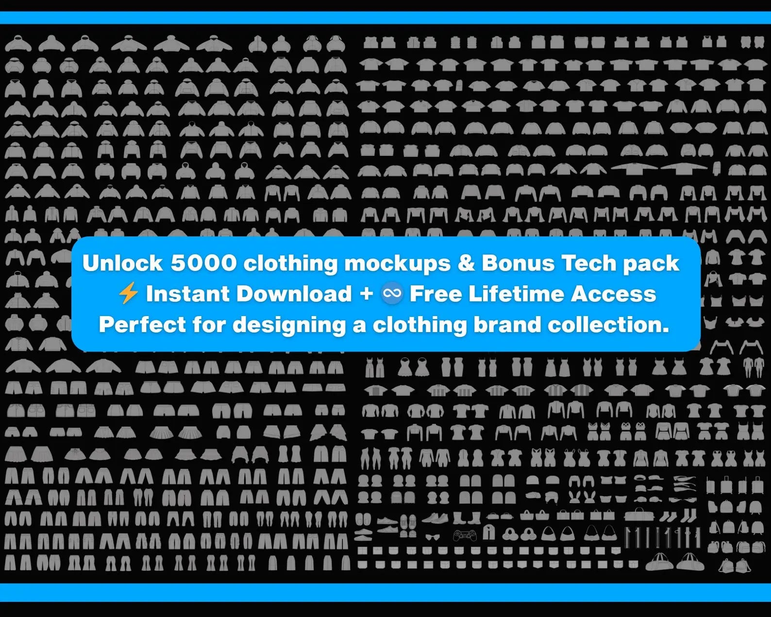 5000 Clothing Mockups Mega Bundle | Vector Templates, Free Tech Pack & Procreate Brushes